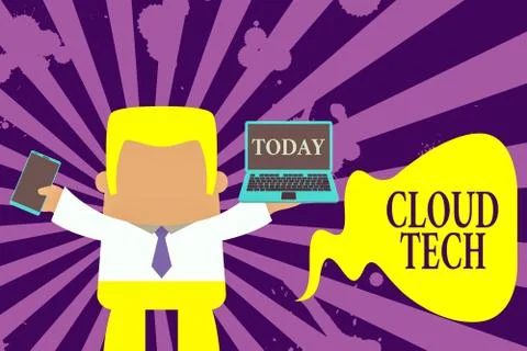 Text sign showing Cloud Tech. Conceptual photo storing and accessing data and Illustrazione stock