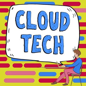 Text sign showing Cloud Tech. Business idea storing and accessing data and Stock Illustration