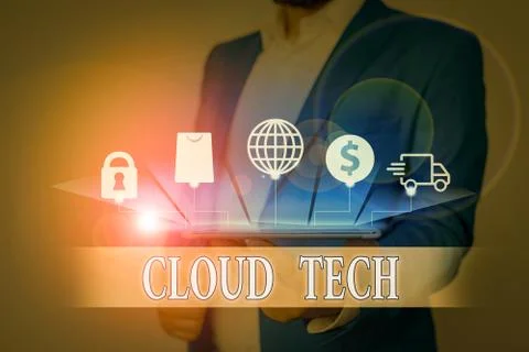 Text sign showing Cloud Tech. Conceptual photo storing and accessing data and Stock Photos