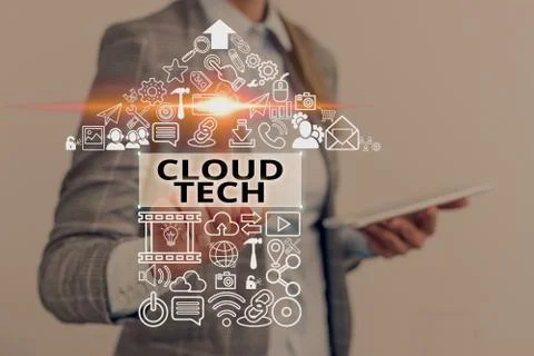 Text sign showing Cloud Tech. Conceptual photo storing and accessing data and Stock Photos