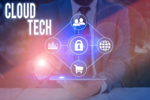 Text sign showing Cloud Tech. Conceptual photo storing and accessing data and Foto stock