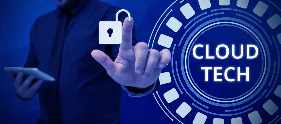 Text sign showing Cloud Tech. Internet Concept storing and accessing data and Stock Photos