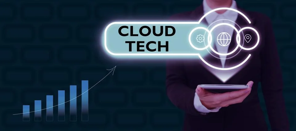 Text sign showing Cloud Tech. Business overview storing and accessing data and Foto stock