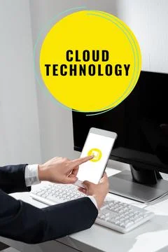 Text sign showing Cloud Technologystoring and accessing data and programs over Stockfoto's