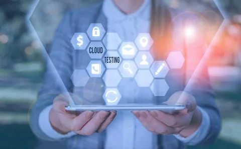 Text sign showing Cloud Testing. Conceptual photo is the assessment of a Web 스톡 사진