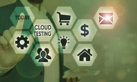 Text sign showing Cloud Testing. Conceptual photo is the assessment of a Web Stock Photos
