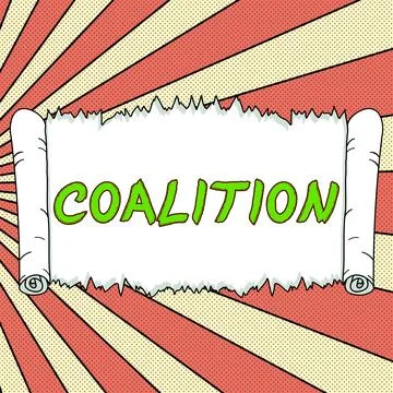 Text sign showing Coalition. Concept meaning a temporary alliance of distinct Stock Illustration