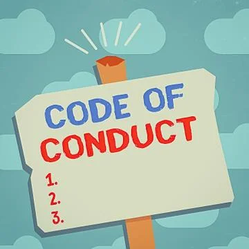 Text sign showing Code Of Conduct. Conceptual photo set of principles are ethics 스톡 일러스트