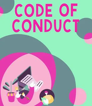 Text sign showing Code Of Conduct. Internet Concept set of principles are ethics イラスト素材