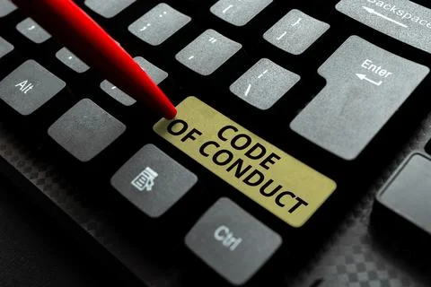 Text sign showing Code Of Conduct. Word for set of principles are ethics Stock Photos