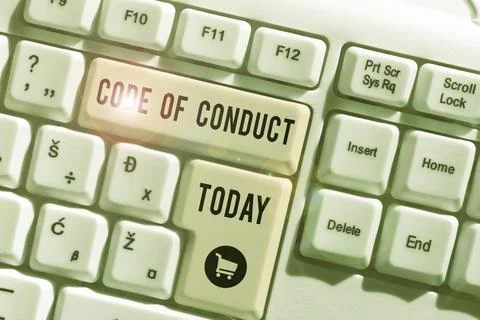 Text sign showing Code Of Conduct. Business concept set of principles are ethics 写真素材