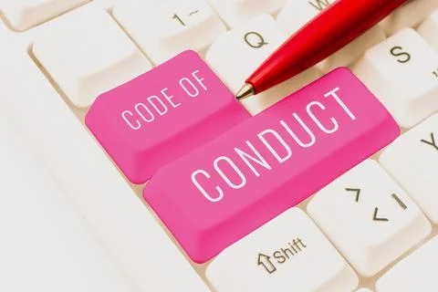 Text sign showing Code Of Conduct. Word for set of principles are ethics Stockfoto's