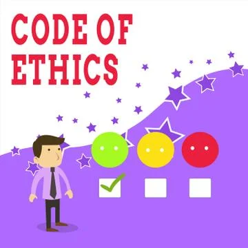 Text sign showing Code Of Ethics. Conceptual photo basic guide for professional Stock Illustration