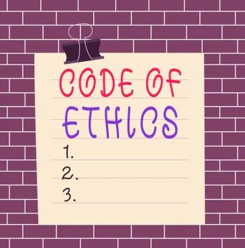 Text sign showing Code Of Ethics. Conceptual photo basic guide for professional Stock-Illustration