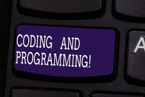 Text sign showing Coding And Programming. Conceptual photo Design and build an Stock Photos