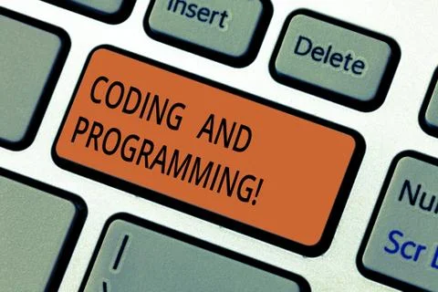 Text sign showing Coding And Programming. Conceptual photo Design and build an Stock Photos