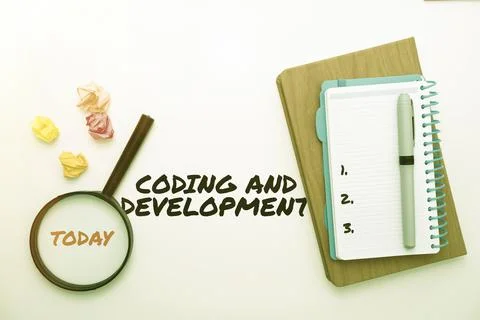 Text sign showing Coding And Development. Business concept Programming Building 写真素材