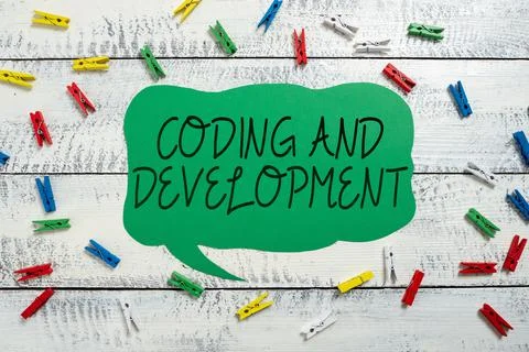 Text sign showing Coding And Development. Business showcase Programming Building Stock Photos