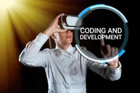 Text sign showing Coding And Development. Business idea Programming Building Stock Photos