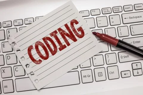 Text sign showing Coding. Conceptual photo assigning code to something for Stockfoto's