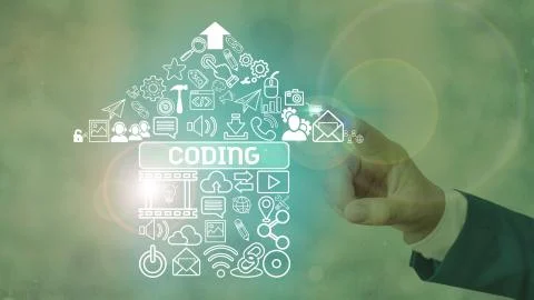 Text sign showing Coding. Conceptual photo assigning code to something for Stock Photos