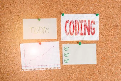 Text sign showing Coding. Conceptual photo assigning code to something for Stock Photos
