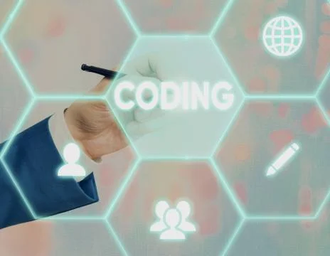Text sign showing Coding. Conceptual photo assigning code to something for Stock Photos
