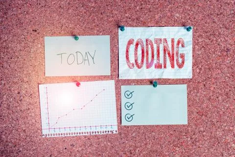 Text sign showing Coding. Conceptual photo assigning code to something for Stockfoto's