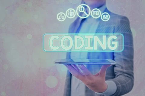Text sign showing Coding. Conceptual photo assigning code to something for Stockfoto's