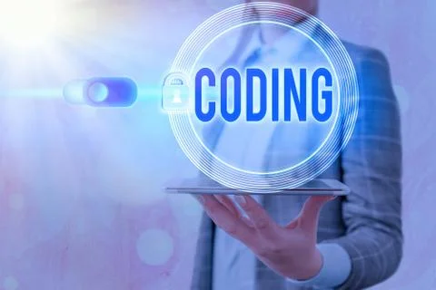 Text sign showing Coding. Conceptual photo assigning code to something for Stock Photos