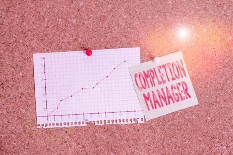 Text sign showing Completion Manager. Conceptual photo oversees all aspects of Stock Photos
