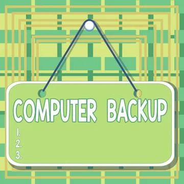 Text sign showing Computer Backup. Conceptual photo the act of copying of files Illustrazione stock