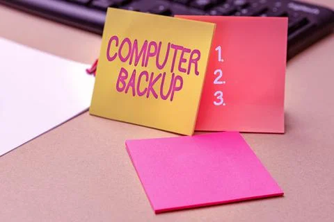 Text sign showing Computer Backup. Word for the act of copying of files and data Stock Photos