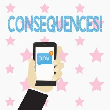 Text sign showing Consequences. Conceptual photo Result Outcome Output Upshot Illustrazione stock