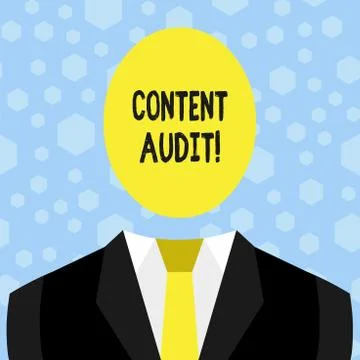 Text sign showing Content Audit. Conceptual photo process of evaluating content Illustrazione stock