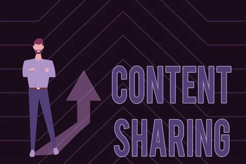 Text sign showing Content Sharing. Word for distribution of webpage and blog Stock Illustration