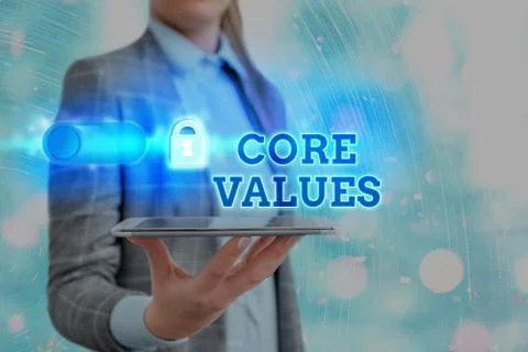 Text sign showing Core Values. Conceptual photo belief an individual or Stock-Fotos