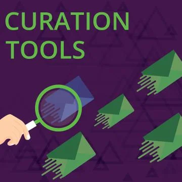 Text sign showing Curation Tools. Conceptual photo Software used in gathering Illustrazione stock