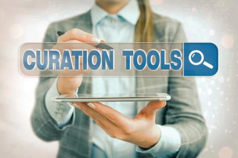 Text sign showing Curation Tools. Conceptual photo Software used in gathering Stock Photos