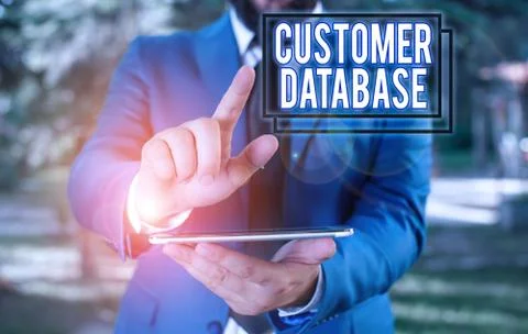 Text sign showing Customer Database. Conceptual photo uptodate on customer Stock Photos