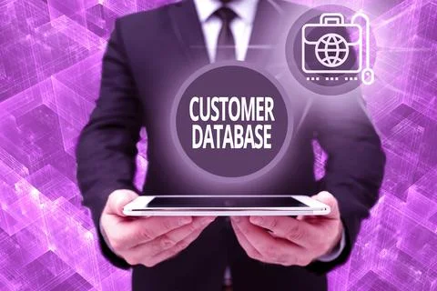 Text sign showing Customer Database. Conceptual photo uptodate on customer Stock Photos