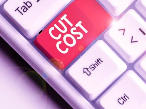 Text sign showing Cut Cost. Conceptual photo Measures implemented to reduced Foto stock
