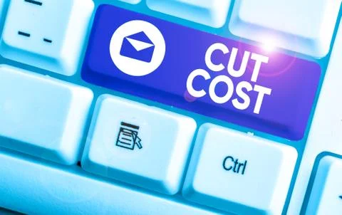 Text sign showing Cut Cost. Conceptual photo Measures implemented to reduced Foto stock