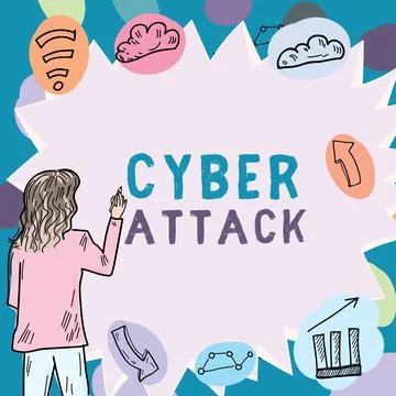 Text sign showing Cyber Attack. Concept meaning An attempt by hackers to Damage Illustrazione stock