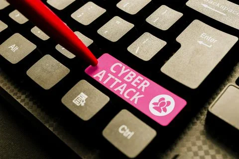 Text sign showing Cyber Attack. Conceptual photo An attempt by hackers to Damage Stock Photos