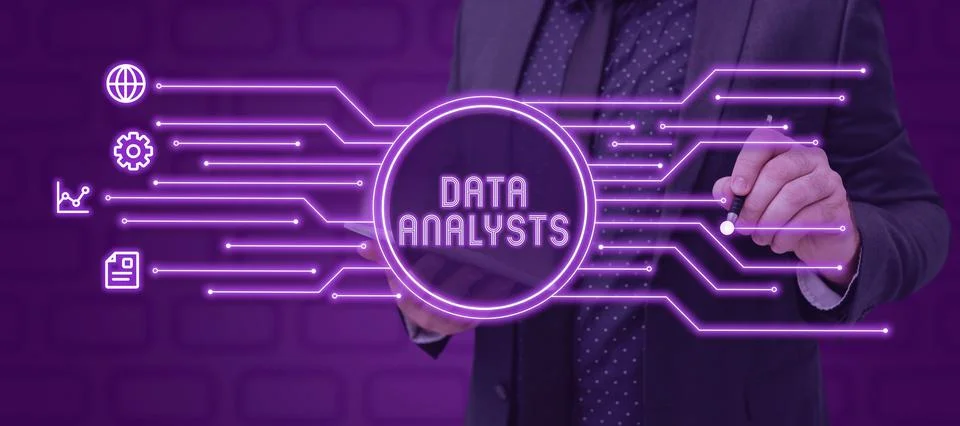 Text sign showing Data Analysts. Business overview Programmer Design and Create Stock Photos
