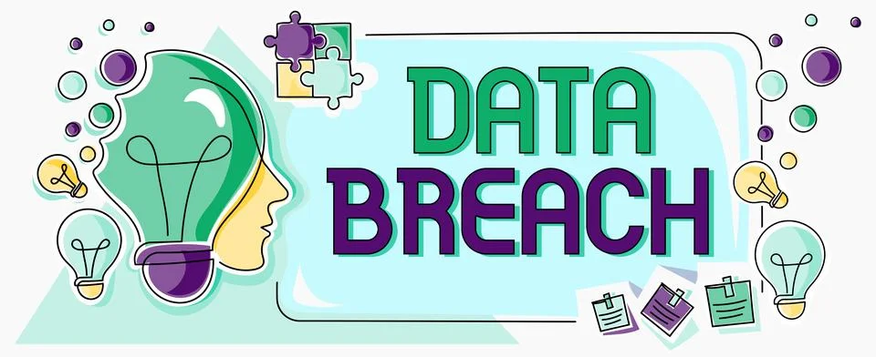 Text sign showing Data Breach. Internet Concept security incident where Illustrazione stock