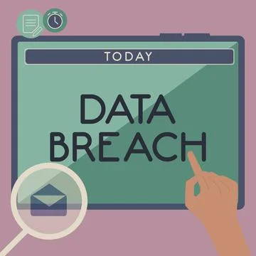 Text sign showing Data Breach. Concept meaning unauthorized release of 스톡 일러스트
