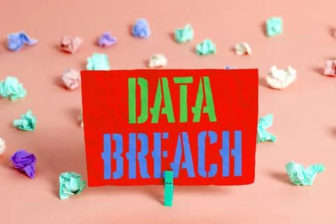 Text sign showing Data Breach. Conceptual photo security incident where Foto stock