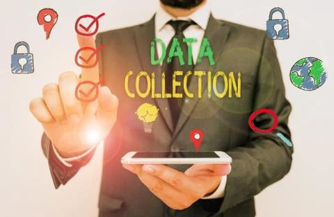 Text sign showing Data Collection. Conceptual photo gathering and measuring Stock Photos